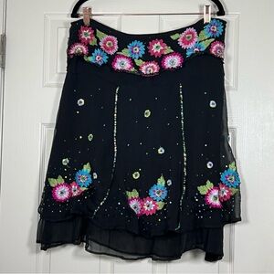 Rachelle Black Skirt with Colorful Embroidered Floral Design Sequins/Beaded